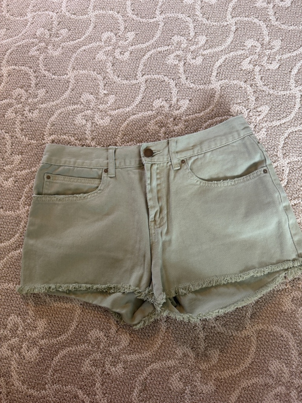 Billabong Olive Green Frayed Hem Denim Shorts